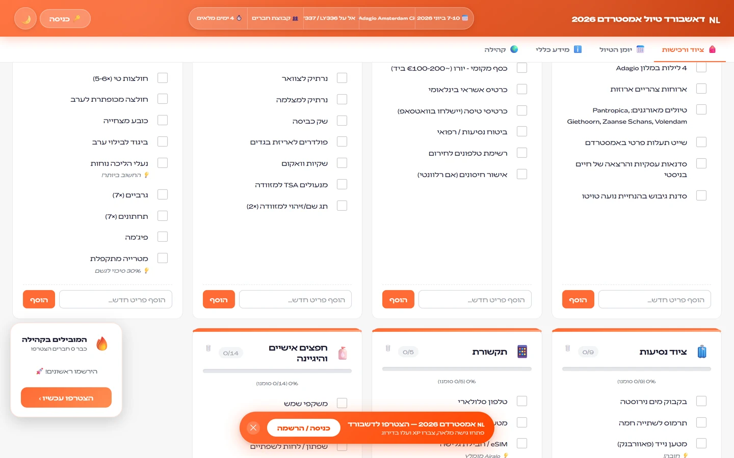 TriplinerDash — רשימות ציוד — מצבי התקדמות שמניעים לפעולה